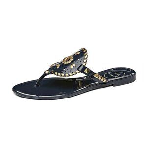 Jack Rogers Georgica Jelly Sandals in Midnight Navy Blue + Gold, size 10